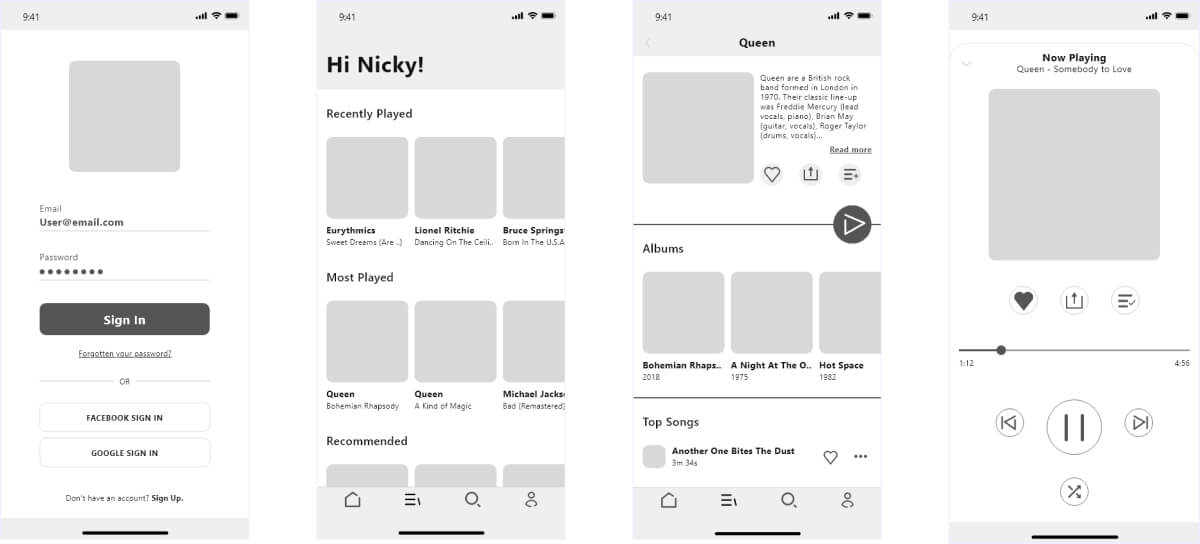 Rubix mid fidelity wireframes